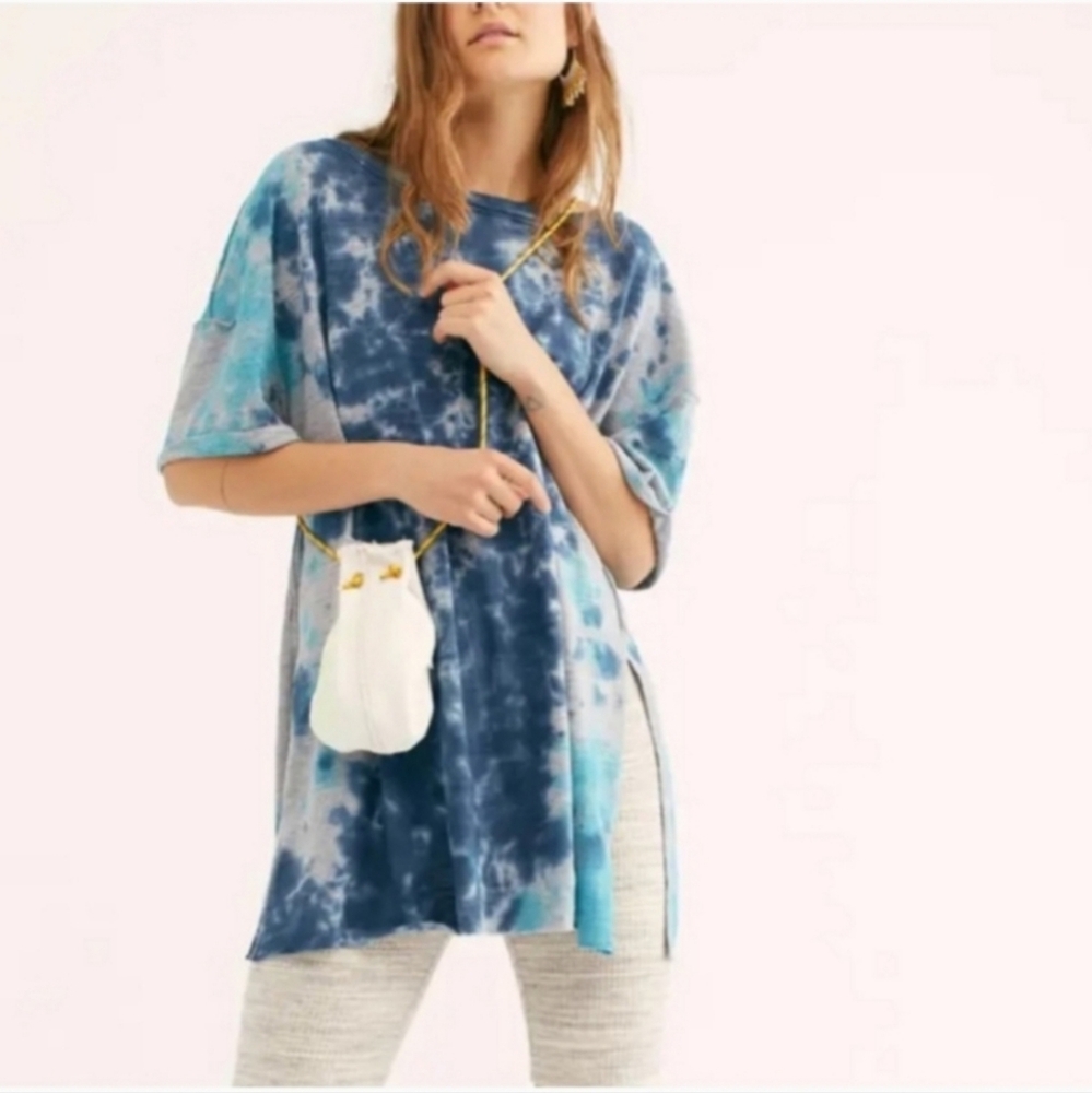 Free People Blue Grey Tie Dye Dawson Oversized Tee Shiet Sz S